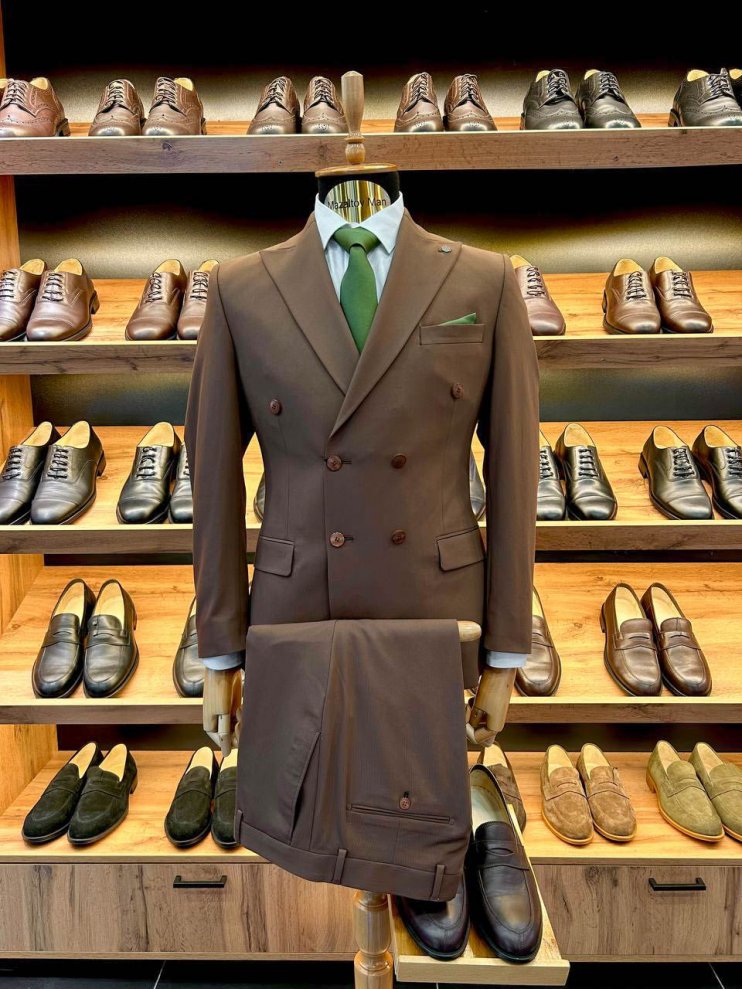 Костюм MAZALTOVMAN 2-ка Двубортный премиум Коричневый в полоску