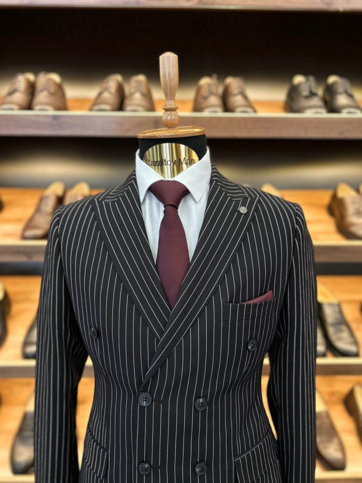 Костюм МИР 2-ка Двубортный Черный в полоску