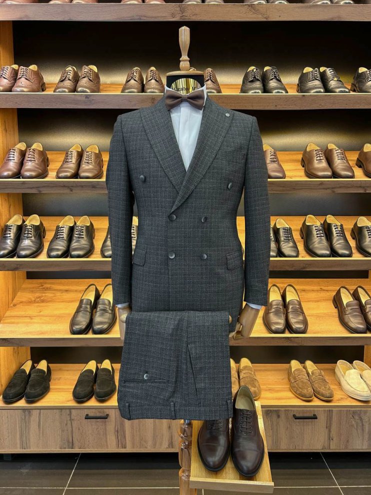 Костюм MAZALTOVMAN 2-ка двубортный премиум Серый в микроклетку