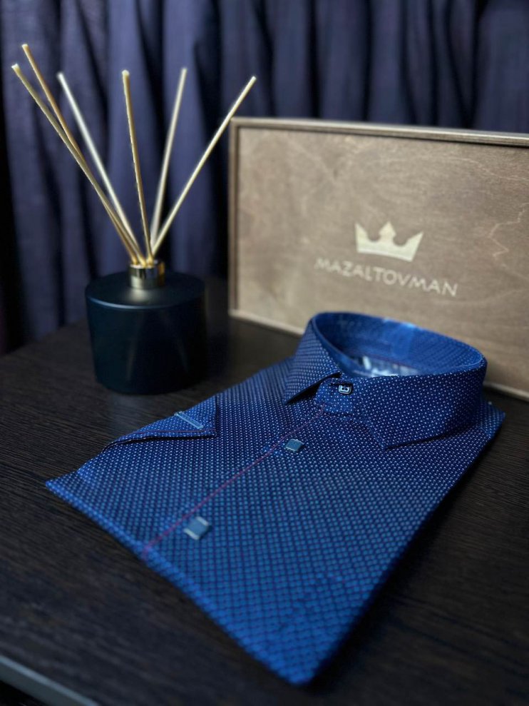 Рубашка ГРС Синяя в крапинку с коротким рукавом