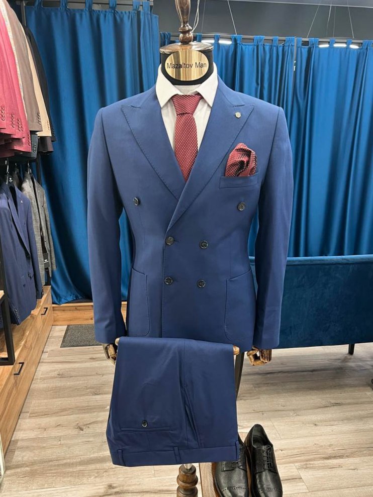 Костюм МИР 2-ка двубортный Синий фактурный