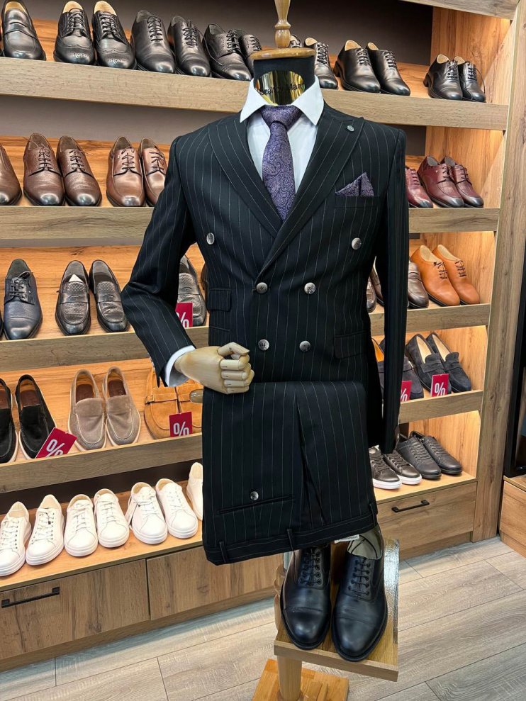 Костюм MAZALTOVMAN 2-ка премиум Черный в полоску двубортный