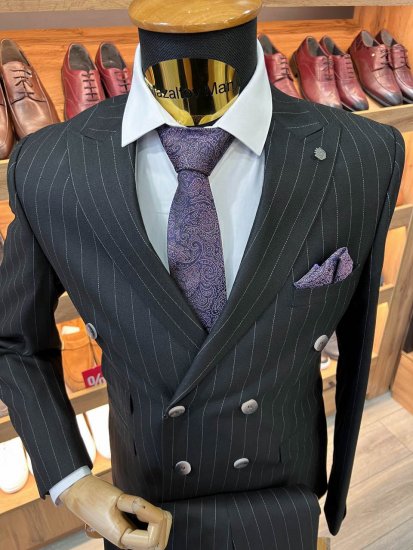 Костюм MAZALTOVMAN 2-ка премиум Черный в полоску двубортный