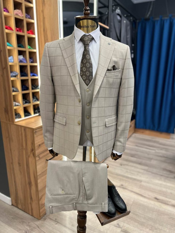 Костюм MAZALTOVMAN 3-ка премиум Бежевый в клетку