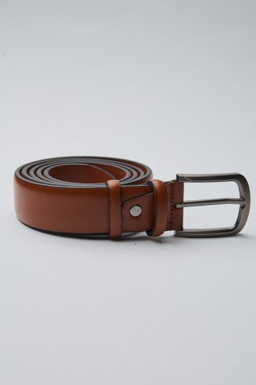 Мужской ремень коричневый кожаный гладкий
