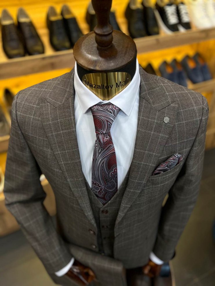 Костюм MAZALTOVMAN 3-ка премиум Коричневый в клетку