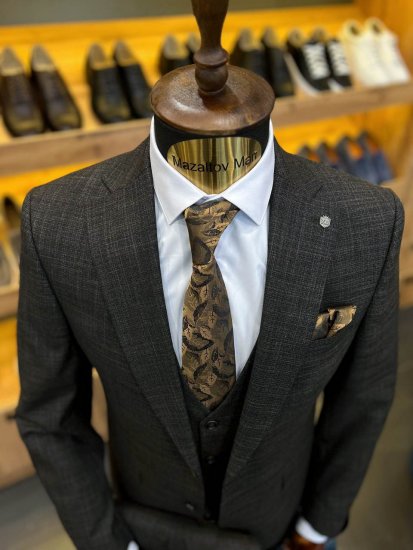 Костюм MAZALTOVMAN 3-ка премиум Темно-коричневый фактурный